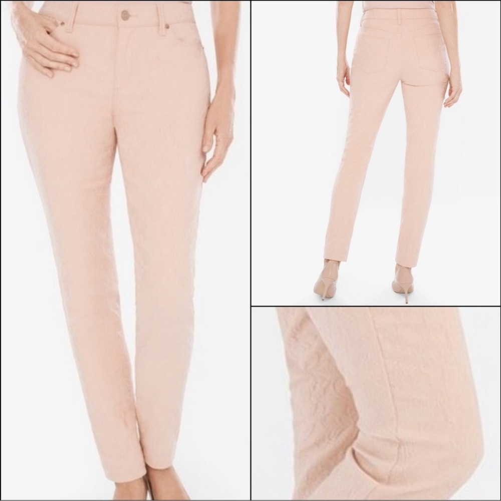 Chico’s Blush Pink Jacquard Lace Textured Jeggings size 2 Skinny 12 Stretch